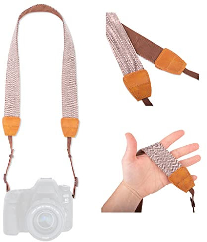 LENS-AID Kameragurt aus Leinen – Leichter Schulter- oder Nackengurt für DSLR, DSLM & analoge Kameras – Retro Design, breit & bequem – Universell passend, verstellbar & sicher