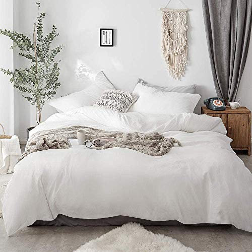 Lanqinglv Bettwäsche 135x200cm 4teilig Baumwolle Weiß Weiss Uni Wendebettwäsche Set Einzelbett Renforce Bettbezug 135x200cm mit Reißverschluss und 2 Kissenbezug 80x80cm