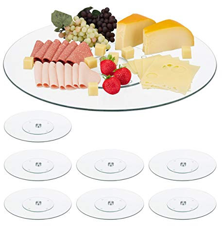 Relaxdays 8 x Servierplatte XL, 360° drehbar, Käse, Snacks, Kuchen, rund, ∅ 45 cm, Glas Tortenplatte, transparent/Silber