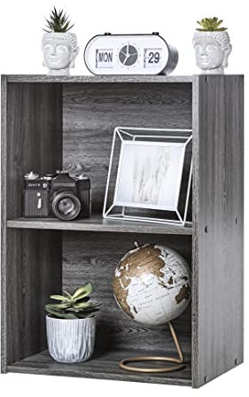 Iris Ohyama Modernes Bücherregal, 2 Etagen, Nachttisch, 40cm breit, Grau, Vielseitig, Modular, Offenes Regal, Für Wohnzimmer, Büro, Schlafzimmer, Platzsparend, Bücher, Dekor, Einfacher Aufbau, CX-2