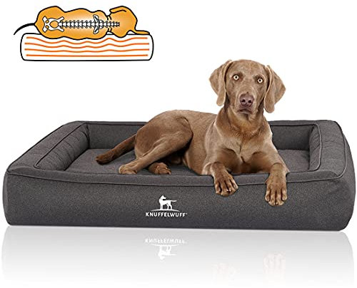 Knuffelwuff Orthopädisches Hundebett aus Velours mit Handwebcharakter Yukon M-L 85 x 65cm Anthrazit