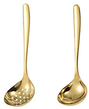 MBBITL Louche à soupe dorée en acier inoxydable avec passoire, écumoire, passoire à sauce