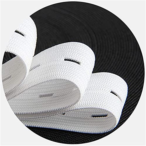 25 Metros/Cinta Elástica con Ojales para Costura, Elige Color y Grosor, Goma Elástica para Coser, Elástico para Ropa y Manualidades, Elástico de Costura, Blanco o Negro, (25M x 15MM)