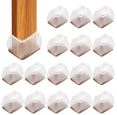 Rtlia Silikon Schutzkappen Für Stuhlbeine,16 Stück Transparent Stuhlbeinkappen mit Filz,Langlebig Stumme rutschfest Stuhlbeinschoner für Hartholzböden-Rechteck_20*30mm
