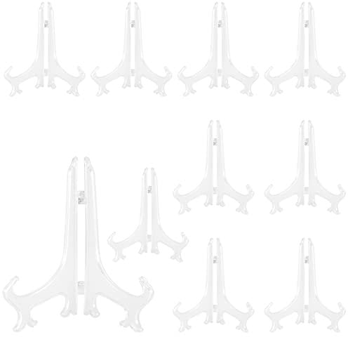 SEUNMUK 10 Pack 8 Clear Plastic Easels Display Stands, Folding Plate Stand Picture Frame Holder for Displaying at Weddings, Home Decoration, Birthdays