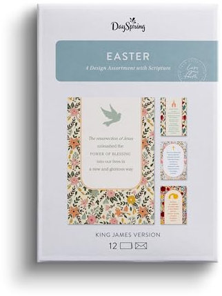 Dayspring - Auferstehung Jesu Ostern – King James Version – 4 Design-Sortiment mit Schrift – 12 verpackte Osterkarten und Umschläge (J7580)