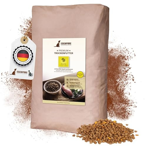 Escapure WELPEN Trockenfutter 12kg Beutel PUTE - Hundefutter trocken mit Rapsöl & Amarant - Alleinfuttermittel für Hundebabys getreidefrei - Welpe Hundenahrung mit hohem Fleischanteil