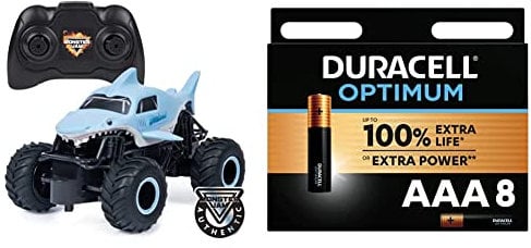 Monster Jam Megalodon RC Truck, Maßstab 1:24, ferngesteuert + Duracell Optimum AAA Micro Alkaline-Batterien