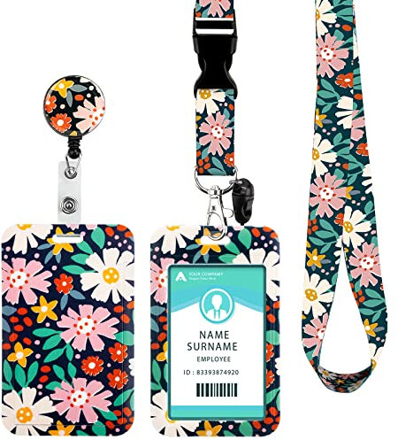 Halter für Namensschild, Umhängeband mit Kartenhalter, Umhängeband mit Swivel Lobster Clasp – für Namensschildhalter, Schlüssel, Kamera, Handy (Blooming)