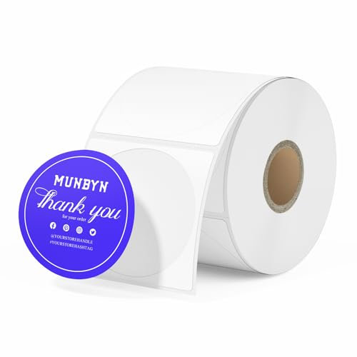 MUNBYN 50x50mm Farbdruck-Thermo Etiketten-Aufkleber, Blaue Mehrzweck-Thermo Aufkleber für kleine Unternehmen – 750 Etiketten/1 Rolle