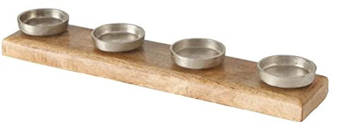 Spetebo Mango Adventskerzenhalter XL für 4 Kerzen - 50 x 10 cm - Holz Aluminium Kerzenständer - Adventskranz Weihnachten Tisch Winter Dekoration