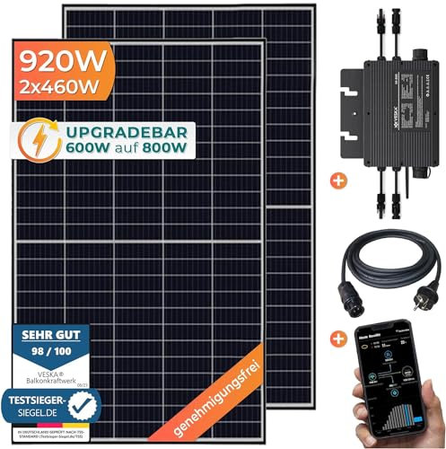 Balkonkraftwerk 920 W / 600 W Photovoltaik Solaranlage Steckerfertig WiFi Smarte Mini-PV Anlage 600 Watt genehmigungsfrei, Schwarz (ohne Befestigung)