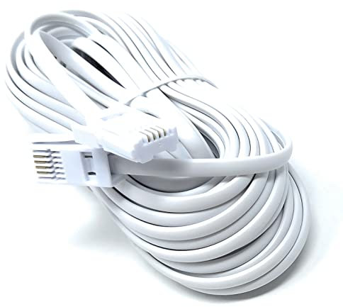 DRUT 15m BT to BT 4 Wire 431A Male to Male Plug Telephone Flat Cable Lead 0.5ft White