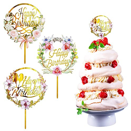 3Pcs Happy Birthday Cake Topper, Birthday Cake Toppers Multi-Patterned Birthday Cake Topper Birthday Cake Decorations for Birthday Cake Decoration Party…