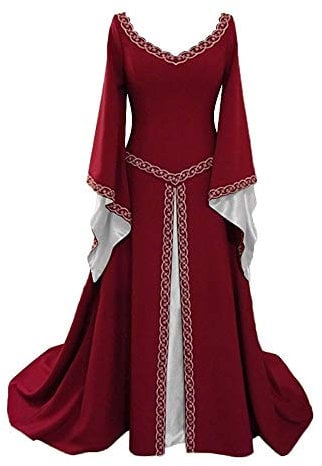 YUDATPG Medieval Dress Flare Long Sleeve Renaissance Dress for Women Peasant Chemise Halloween Costume Fairy Gothic Gown Nightgown Dress Up (as8, Alpha, s, Regular, Regular, Red)