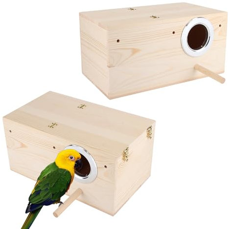 Sittich Nistkasten 34 x 19,5 x 17 cm Natürliche Vogel Zuchtbox Holz Haustier Zuchtbox Käfig Vogelhaus Papageien Paarungsbox mit Ständer für Fink, Kanarienvogel, Sperling