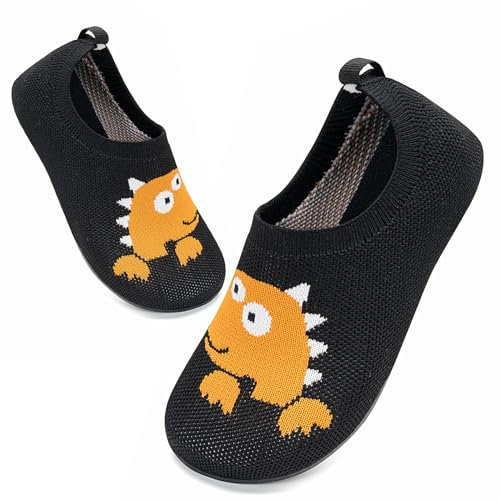 Sosenfer Barfuß Hausschuhe Kinder Jungen, Mädchen Weiche Barfussschuhe, Leichte Badeschuhe, Süße Baby Lauflernschuhe-Orange Dinosaurier-33