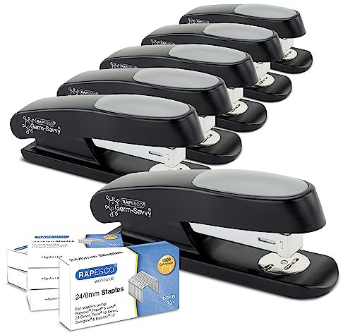 Rapesco 1734 Business: 6 ECO Sting Ray Heftgeräten und 6000 24/6 mm Heftklammern, 20 Blatt Heftleistung, Antibakteriellen Schutz, Schwarz