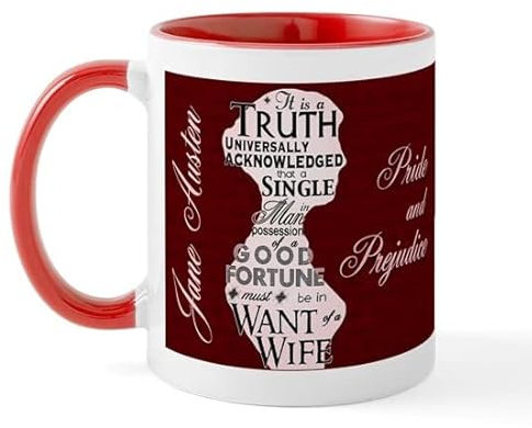 BAAROO Jane Austen Tasse à café en céramique avec citation 325 ml