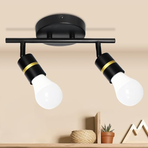 HiBay Deckenstrahler 2 Flammig Deckenlampe Schwarz Metall E27 Deckenspots Schwenkbar Modern 2-flammige Deckenleuchte für Schlafzimmer Wohnzimmer Küche (Ohne Leuchtmittel)