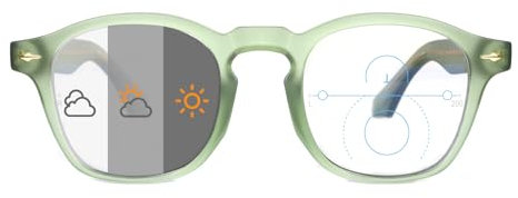 OKH Photochromic Progressive Multifocus Reading Glasses Blue Light Blocking for Men Women Varifocal Rectangle Eyewear Sun Readers with Spring Hinge（Transparent Green +2.0）