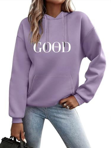Minetom Kapuzenpullover Damen Hoodie Sweatshirt mit Kapuze Langarmshirt Pulli Oberteile Herbst Winter Frauen Briefe Drucken Freizeit Sport Fitness Outdoor Casual Style D Violett XL