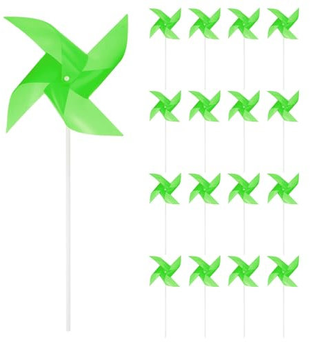 sourcing map 25 Stück Windmühlen für den Garten 15 x 7,5 4 Blätter Windräder Winddicht Wasserdicht Vogelabwehr mit Stangen für Terrassendekoration, Grün