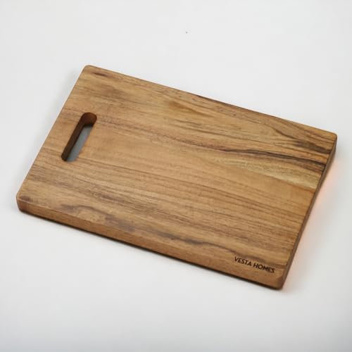 Vesta Homes Wooden Cutting Board/Chopping, Serving Board/Block for Vegetables, Fruits, Cheese and Charcuterie | Natural Acacia Wood | 38 * 25 * 2.5 cms | Handcrafted in India