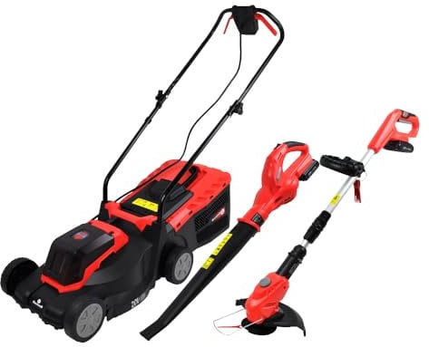 Cordless Lawnmower Trimmer & Blower RocwooD 20V 33CM Cutting Width 35cm Rotary Blade 25L Grass Catcher 25-40-60mm Cutting Height Adjustment 26cm Cutting Circle