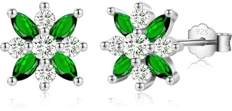MASOP Ohrstecker Blumen Zirkonia Grün Ohrringe Stecker Silber 925 mit AAA Zirkonia 11,5mm Damen Frauen Mädchen