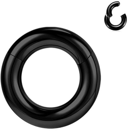 BodyAce Schwarz Segmentring Nasen Clicker, 2G 4G 6G 8G 10G 12G PA Rings BCR Helix Tragus Barbells, Chirurgenstahl Nasenring Septum Piercings Schmuck [2G(6mm),Hoops:12mm]