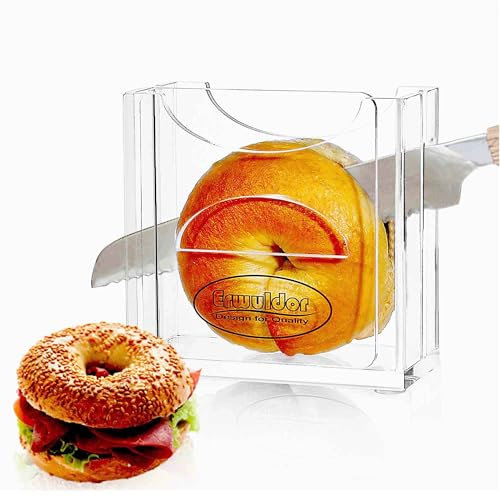 Acrylic Bagel Slicer for Small and Large Bagels,Adjustable-Transparent Safe Bagel Cutter Holder,Effortless Bagel Slicing -Non-Slip Base And Finger Protection Design,Easy to Clean Bagel Cutter Slicer