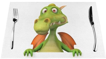 Platzsets mit lustigem Drachen-Dinosaurier-Motiv, waschbar, rutschfest, rechteckig, für Küche, Esstisch, wärmeisolierende Tischsets, 45 x 30 cm