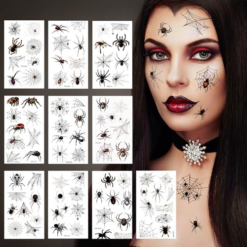 Tatouage Halloween,10 Feuilles De Halloween Tatouages Temporaires, Pour Halloween Carnaval Maquillage FêTe Cosplay