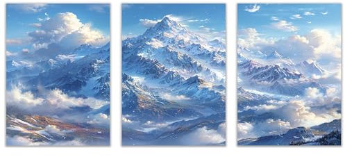 AMXBZC 3-teiliges Set Abstraktes Leinwand Bilder Kunstdrucke, Berg-Weiße-Wolken-Landschaft Wandbild Wand Wohnzimmer Wanddekoration Kunst Modern Textur für Büro - 60x80cmx3 Ungerahmt
