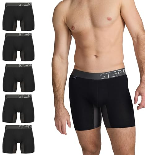 STEP ONE Mens Boxers Shorts Multipack, 5 Pairs, Anti Chafing Underwear for Men, Moisture-Wicking Boxer Shorts with 3D Pouch. Fabric Made from bamboo viscose