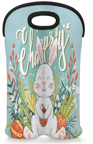 Mintoprints Frühlingswein-Tragetasche für 2 Flaschen, Osterhasen, Neopren, Weinflaschenhalter, Tragetasche, Weinkühltasche für Reisen, Picknick, Party