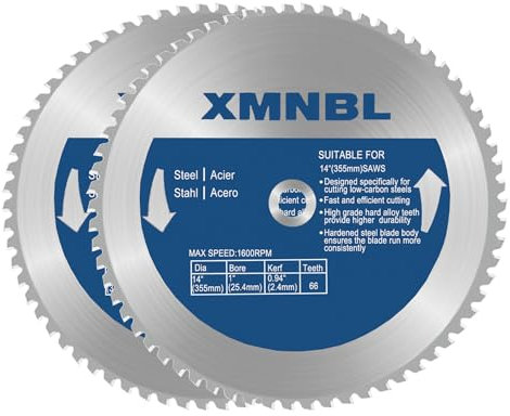 Xmnbl 14 Inch Titanium Carbide Metal Cutting Saw Blade, 66 Teeth (2pack), Compatible with Evolution S355MCS, S380CPS & More