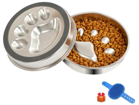 DistriPet Comedero Perro Antivoracidad + Cepillo de Regalo, Cuenco Lento para Perros de Acero Inoxidable y Base Antideslizante. Promueve una Alimentación Saludable y Digestión Lenta