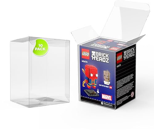 PET-Schutzfolien kompatibel mit Lego Brickheadz – PET-Schutzfolien für Lego BrickHeadz für Sammler, 0,5 mm Dicke PET-Vitrine, Display-Aufbewahrungsbox (10 Einheiten, 12,5 x 9,3 x 8 cm)