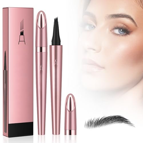2025 Augenbrauenstift, Eyebrow Pencil 3D Wasserfester Microblading-Stift Mit 4 Gabelspitzen - Modischer Make-up Augenbrauenstift für Frauen (Schwarz)