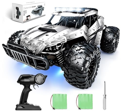 Tecnock Ferngesteuertes Auto 1:16 mit Scheinwerfer und Fahrgestellbeleuchtung, All Terrain Off Road RC Monstertruck 2,4GHz Spielzeug, 2 Akku für 60 Min. Laufzeit - Geschenk für Erwachsene Kinder
