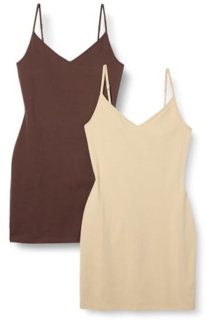 Amazon Essentials Abito Sottoveste A Strati In Cotone Slim Fit Donna, Pacco da 2
