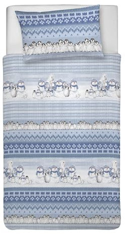 PENSIERI DELICATI Bettwäsche-Set für Einzelbett, 100% Baumwolle, komplett mit Bettbezug 155 x 200 cm und 1 Kissenbezug 52 x 82 cm, hergestellt in Italien, maschinenwaschbar bei 40 °C, Wintermotiv