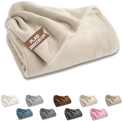 SONIT - Plaid Matrimoniale in Pile - Coperta in Pile Autunnale e Invernale - Coperta Matrimoniale 200x230 cm - Plaid Divano e Letto Panna