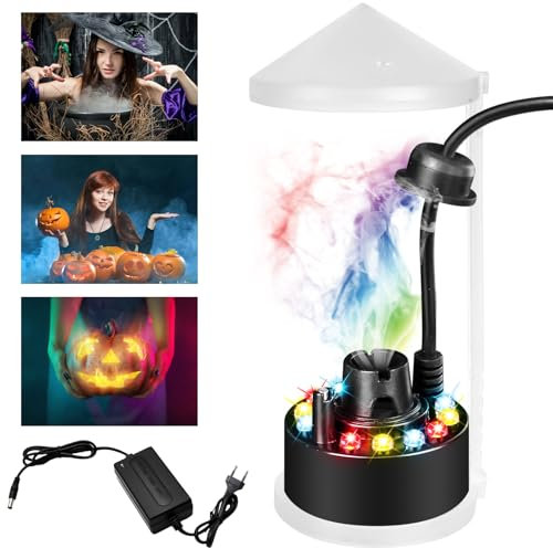 Nébuliseur à ultrasons, 12 LED tricolores, mini machine à fumée à ultrasons pour Halloween, 350 ml/h, avec protection anti-éclaboussures amovible, pour pot de sorcière, citrouille d'Halloween, fête