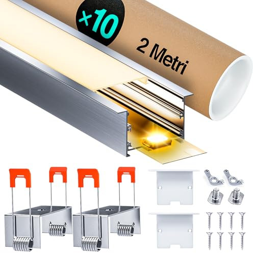 LASLUX LED Aluminium Profil 2m (20m) Led Trockenbau Profil led fliesenprofil für als 20 mm oder Dual Led Streifen/Led Leisten/Led Profil, with Milchig Weißer Abdeckung Endkappen (SP43-U-10 * 2m(20m))
