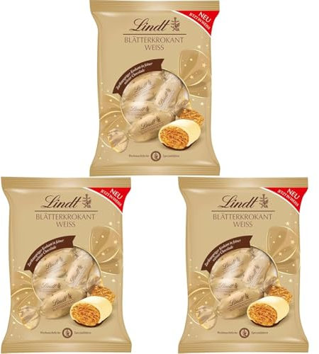 Lindt Blätterkrokant Kugeln Weiß | 90 g | Zartknuspriger Krokant gehüllt in weißer Schokolade | Schokoladen-Geschenk zu Weihnachten | Weihnachtsschokolade (Packung mit 3)