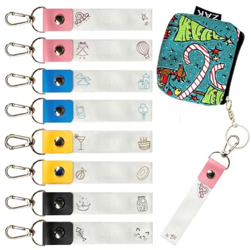 OLYCRAFT 8Pcs Porte Clés Étiquettes Nominatives Crochets 13x2cm Trait Thème Vierge Porte Clés Cuir PU et Coton Étiquettes Porte Clés Personnalisées Plaque nom pour Sacs à Dos Bouteille