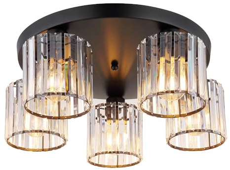 GLOBO Deckenlampe Deckenleuchte Wohnzimmerlampe schwarz Kristalle 5 flammig D 46,5 cm